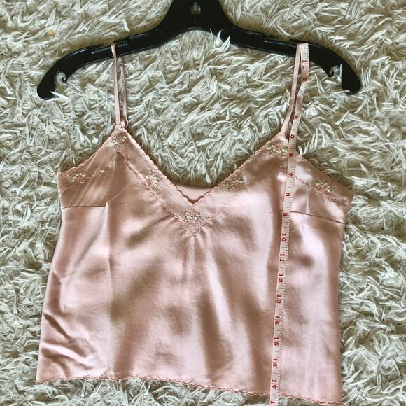 Doen Delicates Effie Pink Silk Cami Crop Tank Top Scalloped Edge XXS - Picture 3 of 5
